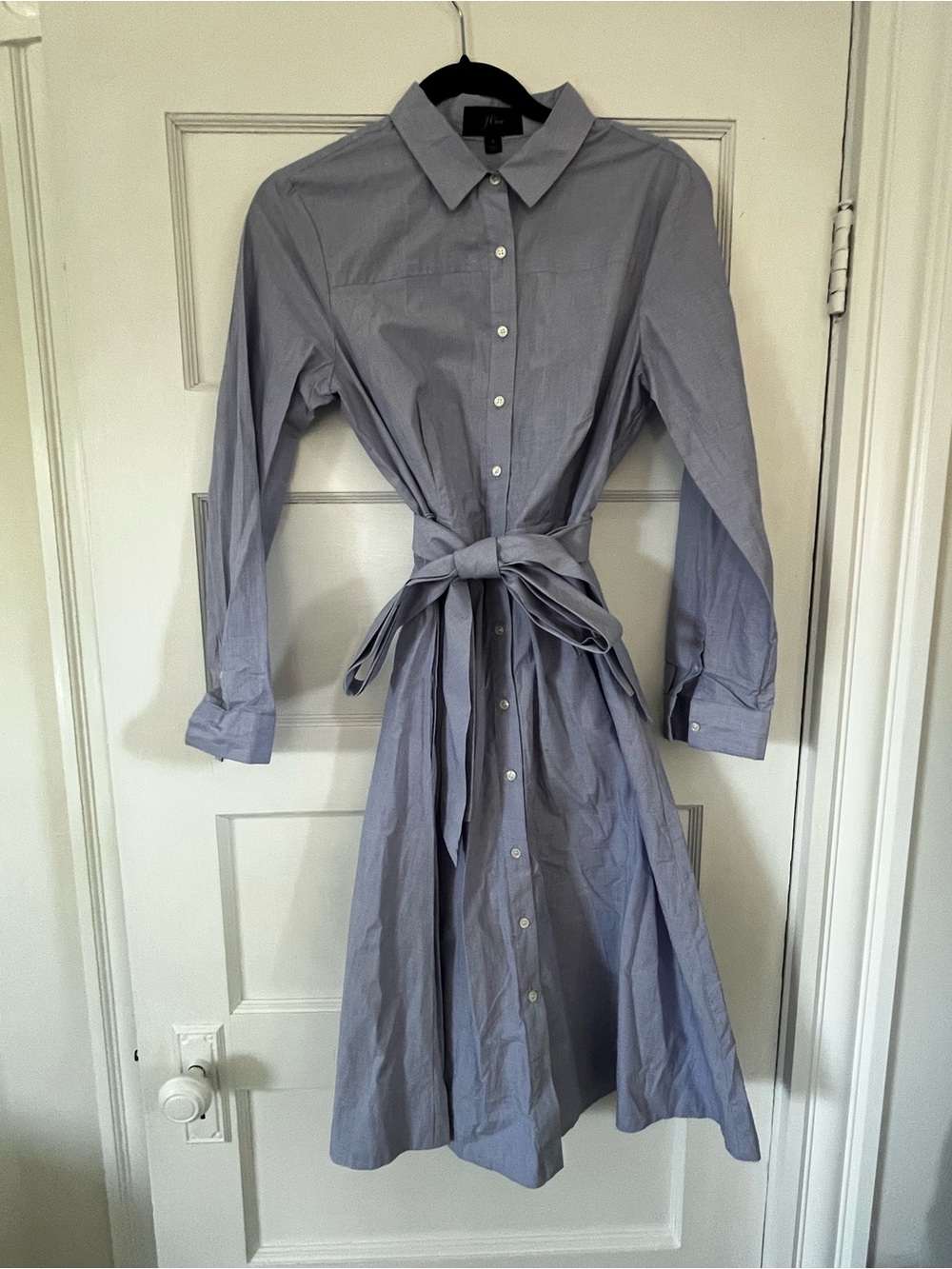 J Crew Button-Front Tie-Waist Shirt Dress in Light Blue